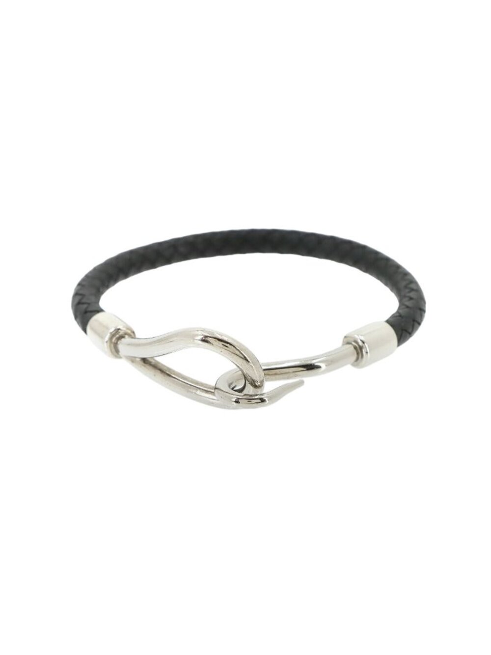 Hermes Jumbo H Ash Bracelet Leather Black Silver